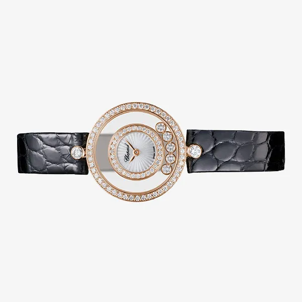 Đồng Hồ Nữ Chopard Happy Diamonds 203957-5214 18K Rose 26mm Màu Đen/ Vàng Hồng