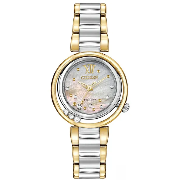 Đồng Hồ Nữ Citizen Eco-Drive Sunrise Diamond EM0324-58D Màu Bạc Vàng