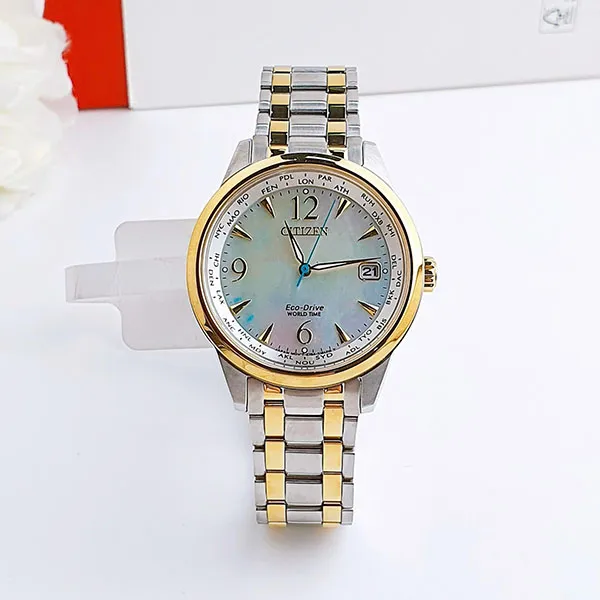 Đồng Hồ Nữ Citizen Eco-Drive World time FC8004-54D Màu Vàng Bạc
