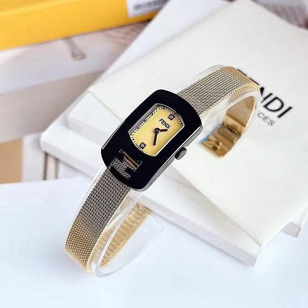 Đồng Hồ Nữ Fendi F347625000D1 Chameleon Black Quartz Dây Mesh Màu Đen Vàng