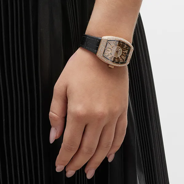 Đồng Hồ Nữ Franck Muller Vanguard V32 Rose Gold Diamond Black Màu Đen