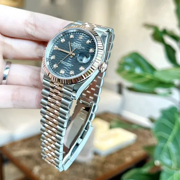 Đồng Hồ Nữ Rolex Steel Everose Rolesor Datejust 36mm Grey Motif 126231-0041 Màu Bạc Vàng Hồng