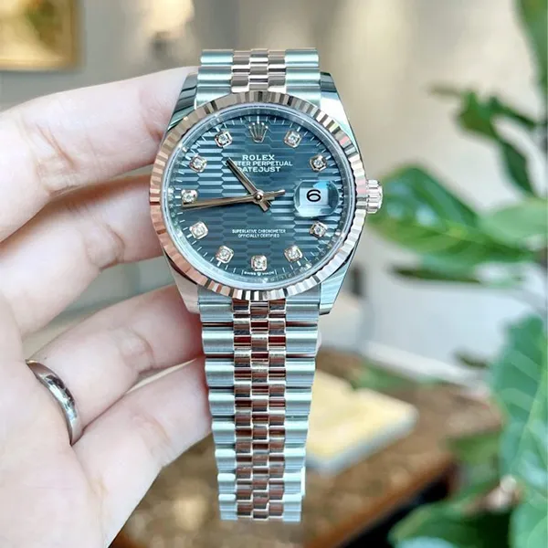 Đồng Hồ Nữ Rolex Steel Everose Rolesor Datejust 36mm Grey Motif 126231-0041 Màu Bạc Vàng Hồng