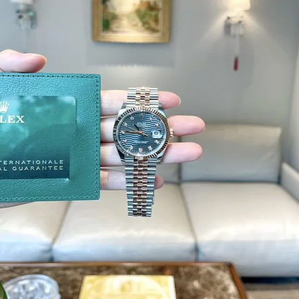 Đồng Hồ Nữ Rolex Steel Everose Rolesor Datejust 36mm Grey Motif 126231-0041 Màu Bạc Vàng Hồng