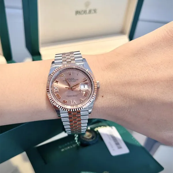 Đồng Hồ Nữ Rolex Steel Everose Rolesor Datejust 36mm Pink Dial 126231-0027 Màu Bạc Vàng Hồng
