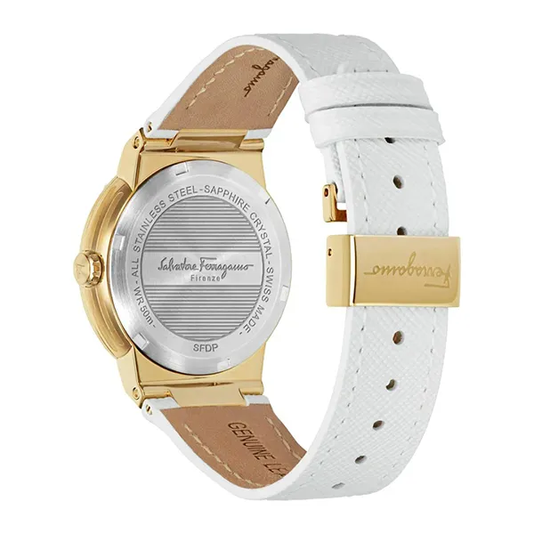 Đồng Hồ Nữ Salvatore Ferragamo F-80 Quartz Gold Dial White Leather SFDP00118 Màu Vàng Trắng