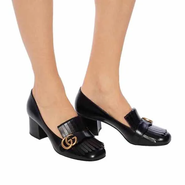 Giày Cao Gót Nữ Gucci Mid Heel Pump Leather Black 408208-C9D00-1000 Màu Đen Size 35