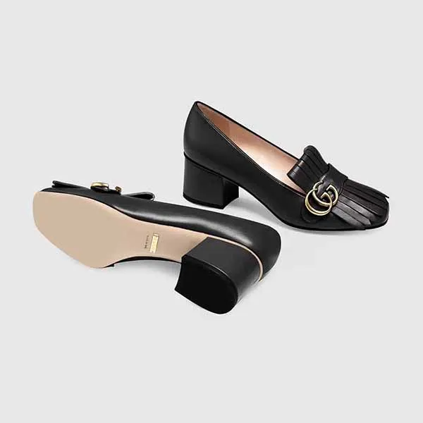Giày Cao Gót Nữ Gucci Mid Heel Pump Leather Black 408208-C9D00-1000 Màu Đen Size 35