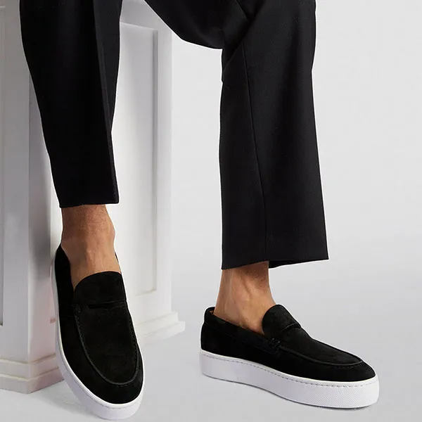 Giày Lười Nam Christian Louboutin Loafers Paqueboat Suede Màu Đen