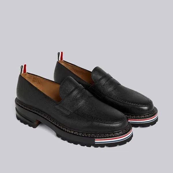 Giày Lười Nam Thom Browne Pebbled Calfskin Hiking Sole Penny Loafer MFD208A06257001 Màu Đen