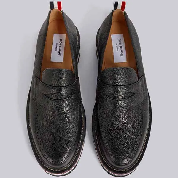 Giày Lười Nam Thom Browne Pebbled Calfskin Hiking Sole Penny Loafer MFD208A06257001 Màu Đen