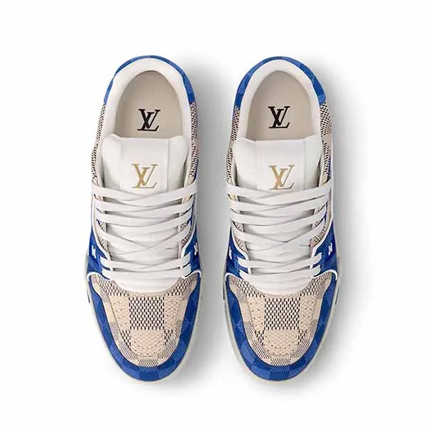 Giày Sneaker Nam Louis Vuitton LV Trainer Damier Blue Best Quality 1AC57R Màu Xanh Blue