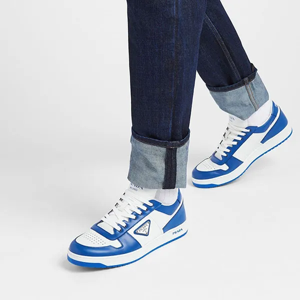 Giày Sneaker Nam Prada Downtown Leather 2EE364_3LKG_F098Z Màu Xanh Trắng