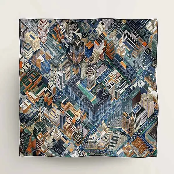 Khăn Nữ Hermès Scarf Silk Pantin City Màu Xanh Phối Hoạ Tiết - Thời trang - Vua Hàng Hiệu
