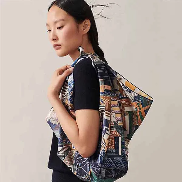 Khăn Nữ Hermès Scarf Silk Pantin City Màu Xanh Phối Hoạ Tiết - Thời trang - Vua Hàng Hiệu