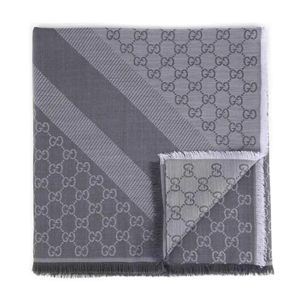 Khăn Quàng Cổ Gucci Wool Silk GG Jacquard Print Scarf 281942 3G704 1962 Màu Ghi Xám - Thời trang - Vua Hàng Hiệu