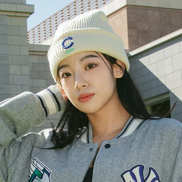 Mũ Len MLB Logo Beanie Chicago Cubs 3ABNM1126-02CRS Màu Kem