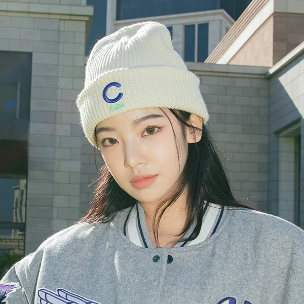 Mũ Len MLB Logo Beanie Chicago Cubs 3ABNM1126-02CRS Màu Kem