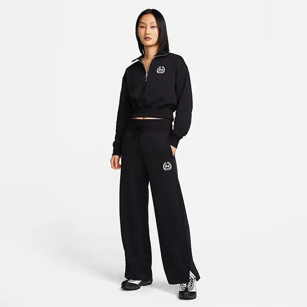 Quần Nỉ Ống Rộng Nữ Nike Women's High-Waisted Wide-Leg Fleece Pants FZ4733-010 Màu Đen