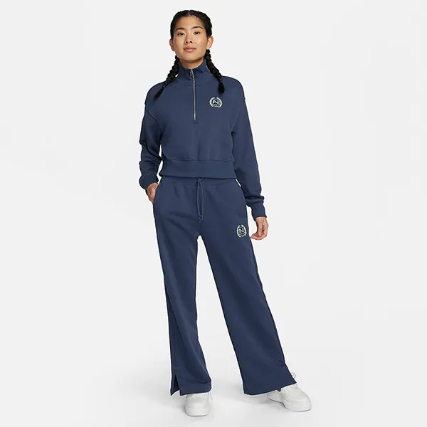 Quần Nỉ Ống Rộng Nữ Nike Women's High-Waisted Wide-Leg Fleece Pants FZ4733-410 Màu Xanh