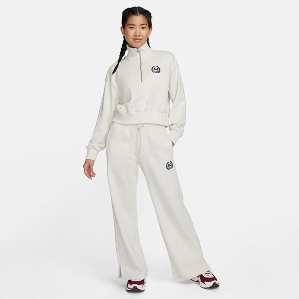 Quần Nỉ Ống Rộng Nữ Nike Women's High-Waisted Wide-Leg Fleece Pants FZ4733-141 Màu Xám Trắng