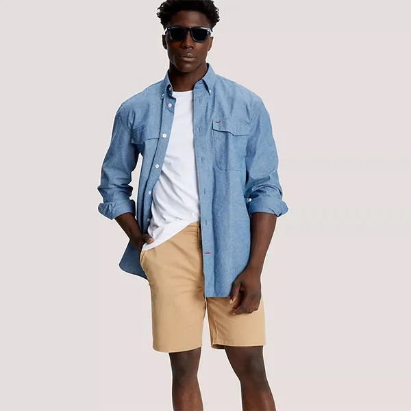 Quần Short Nam Tommy Hilfiger Mens Flex 9 Chino Short Straight Fit Tannin 78J8942 200 Màu Vàng Cát Size 33