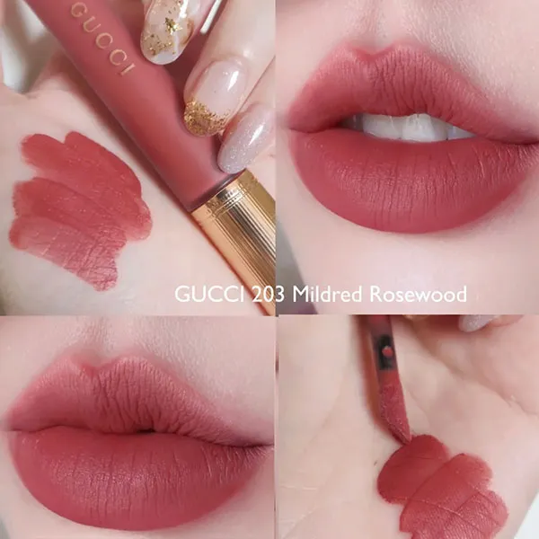 Son Kem Lì Gucci Rouge Liquid Matte 203 Mildred Rosewood Màu Hồng Đất