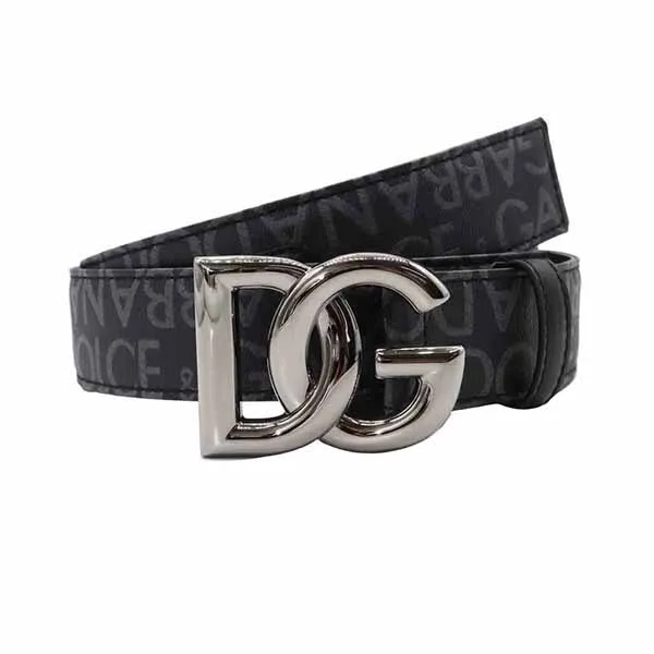 Thắt Lưng Nam Dolce & Gabbana D&G Belt Black With Gray Logo BC4644 AJ705 8B969 Bản 4cm Màu Đen Hoạ Tiết Size 90 - Thắt lưng - Vua Hàng Hiệu