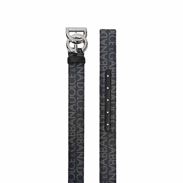 Thắt Lưng Nam Dolce & Gabbana D&G Belt Black With Gray Logo BC4644 AJ705 8B969 Bản 4cm Màu Đen Hoạ Tiết Size 90 - Thắt lưng - Vua Hàng Hiệu