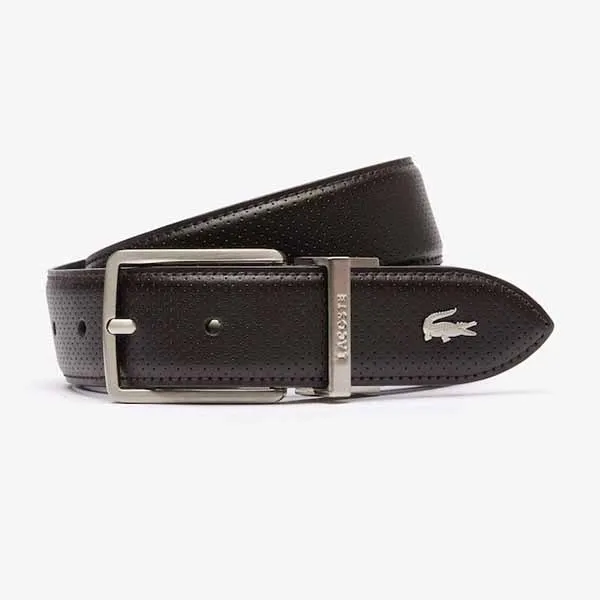 Thắt Lưng Nam Lacoste Men's Engraved Buckle Reversible Piqué Leather Belt RC4002 M84 Màu Nâu Đen Size 90