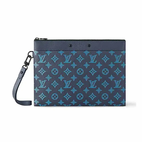 Túi Cầm Tay Nam Louis Vuitton LV Pochette To-Go Monogram Shadow Leather Clutch M82321 Màu Xanh Navy - Túi xách - Vua Hàng Hiệu