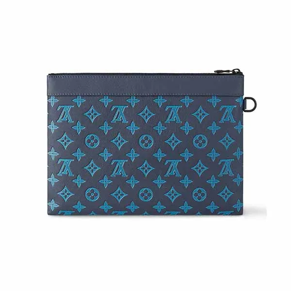 Túi Cầm Tay Nam Louis Vuitton LV Pochette To-Go Monogram Shadow Leather Clutch M82321 Màu Xanh Navy - Túi xách - Vua Hàng Hiệu