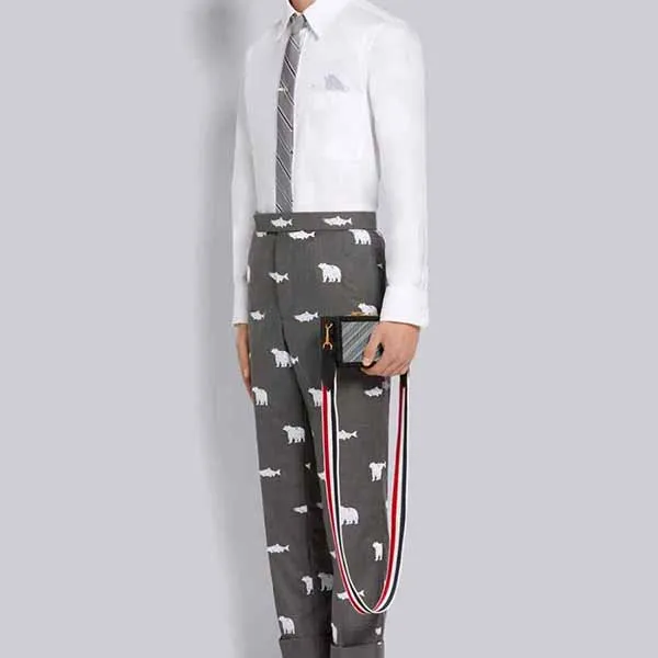 Túi Cầm Tay Nam Thom Browne Medium Grey Monogram Coated Canvas Leather Frame Mini Trunk Clutch MAC119A07557035 Màu Xám Đen - Túi xách - Vua Hàng Hiệu