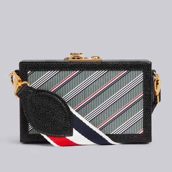 Túi Cầm Tay Nam Thom Browne Medium Grey Monogram Coated Canvas Leather Frame Mini Trunk Clutch MAC119A07557035 Màu Xám Đen - Túi xách - Vua Hàng Hiệu