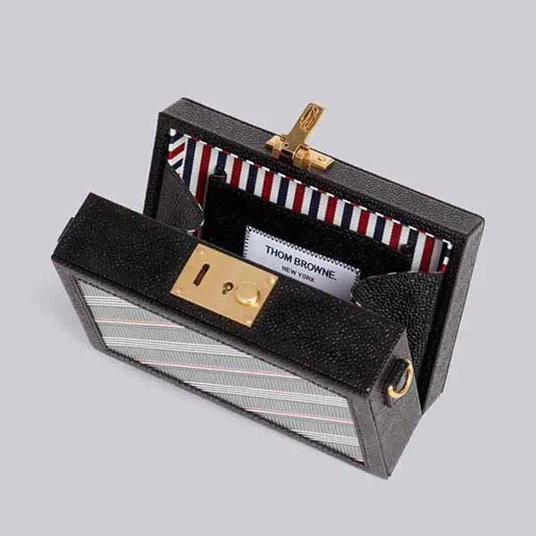 Túi Cầm Tay Nam Thom Browne Medium Grey Monogram Coated Canvas Leather Frame Mini Trunk Clutch MAC119A07557035 Màu Xám Đen - Túi xách - Vua Hàng Hiệu