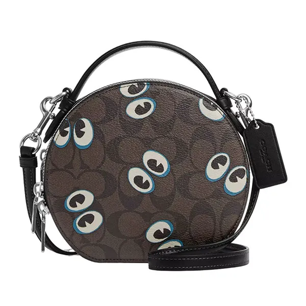 Túi Đeo Chéo Nữ Coach Canteen Crossbody In Signature Canvas With Halloween Eyes CM766 Màu Nâu Đen