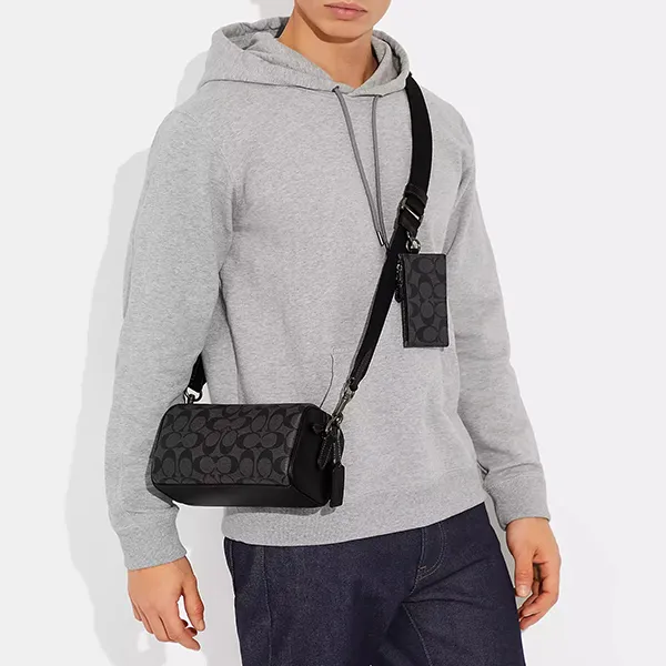 Túi Đeo Chéo Nam Coach Axel Crossbody In Signature Canvas CJ674 Màu Đen Xám (Kèm Túi Nhỏ)