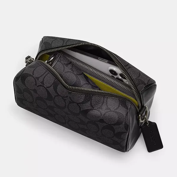 Túi Đeo Chéo Nam Coach Axel Crossbody In Signature Canvas CJ674 Màu Đen Xám (Kèm Túi Nhỏ)
