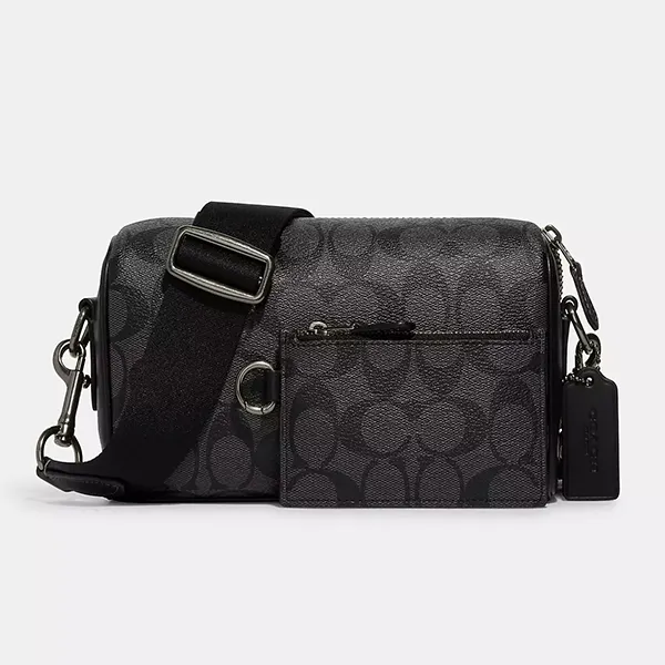 Túi Đeo Chéo Nam Coach Axel Crossbody In Signature Canvas CJ674 Màu Đen Xám (Kèm Túi Nhỏ)