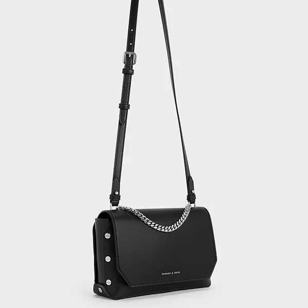 Túi Đeo Chéo Nữ Charles & Keith CNK Clea Chain-Handle Bag Noir 20151374 Màu Đen