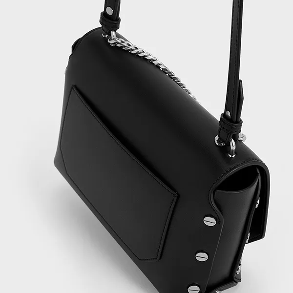 Túi Đeo Chéo Nữ Charles & Keith CNK Clea Chain-Handle Bag Noir 20151374 Màu Đen