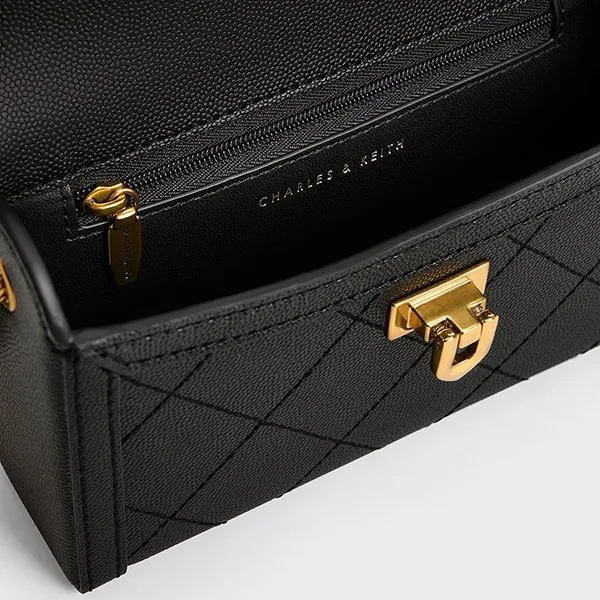 Túi Đeo Chéo Nữ Charles & Keith CNK Tallulah Quilted Push-Lock Clutch Black 70701372 Màu Đen