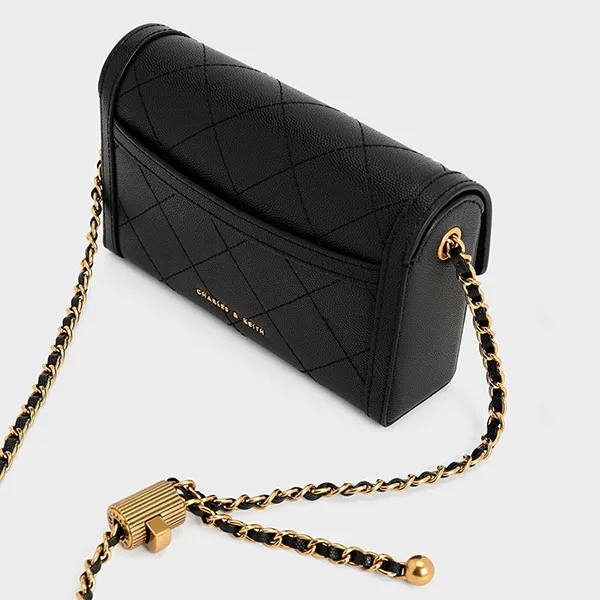 Túi Đeo Chéo Nữ Charles & Keith CNK Tallulah Quilted Push-Lock Clutch Black 70701372 Màu Đen