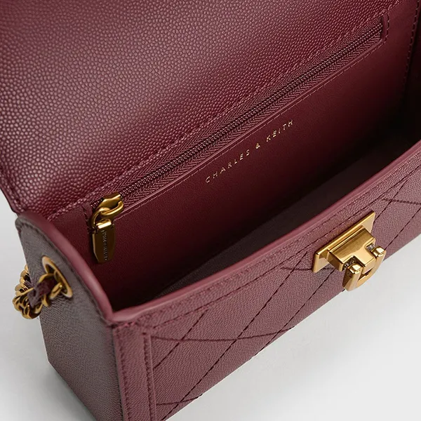Túi Đeo Chéo Nữ Charles & Keith CNK Tallulah Quilted Push-Lock Clutch Burgundy 70701372 Màu Đỏ Tía