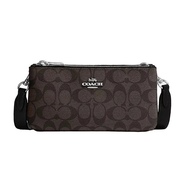 Túi Đeo Chéo Nữ Coach Double Zip Crossbody In Signature Canvas CJ790 Màu Nâu Đen
