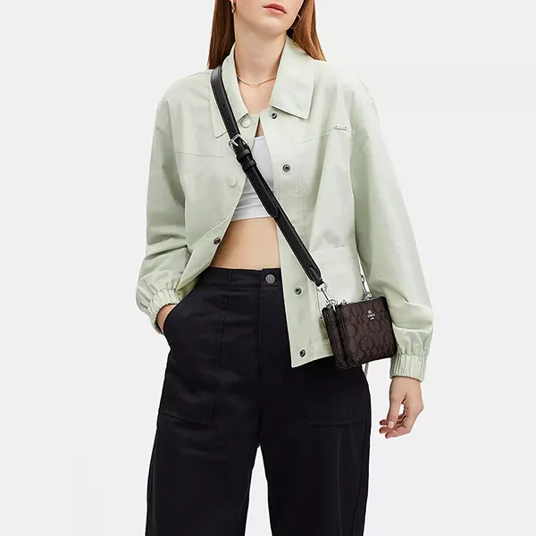 Túi Đeo Chéo Nữ Coach Double Zip Crossbody In Signature Canvas CJ790 Màu Nâu Đen