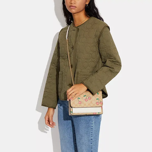 Túi Đeo Chéo Nữ Coach Klare Crossbody In Signature Canvas With Heart Cherry Print CE610 Màu Khaki