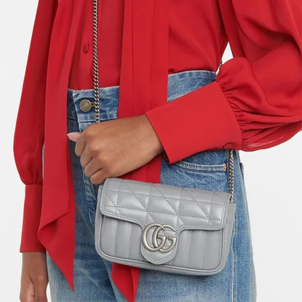 Túi Đeo Chéo Nữ Gucci GG Marmont Mini Shoulder Bag 446744 Màu Xám - Túi xách - Vua Hàng Hiệu