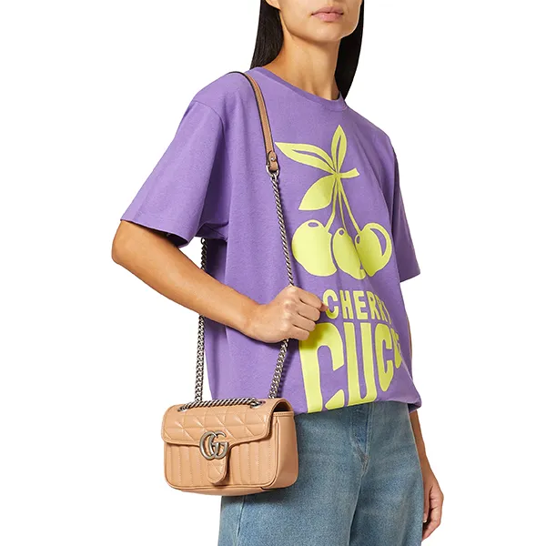 Túi Đeo Chéo Nữ Gucci GG Marmont Mini Shoulder Bag Màu Be Đậm - Túi xách - Vua Hàng Hiệu