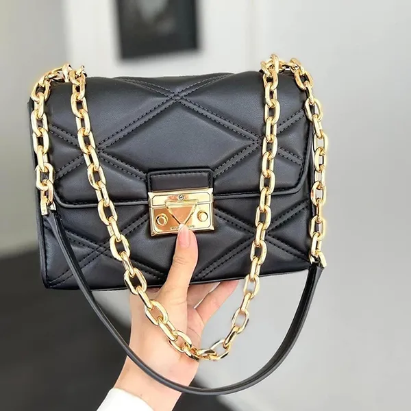 Túi Đeo Chéo Nữ Michael Kors MK Serena Small Quilted Faux Leather Crossbody Bag Màu Đen